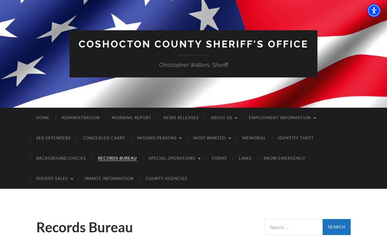 Coshocton County Sheriff Records Bureau page for requesting a booking photograph