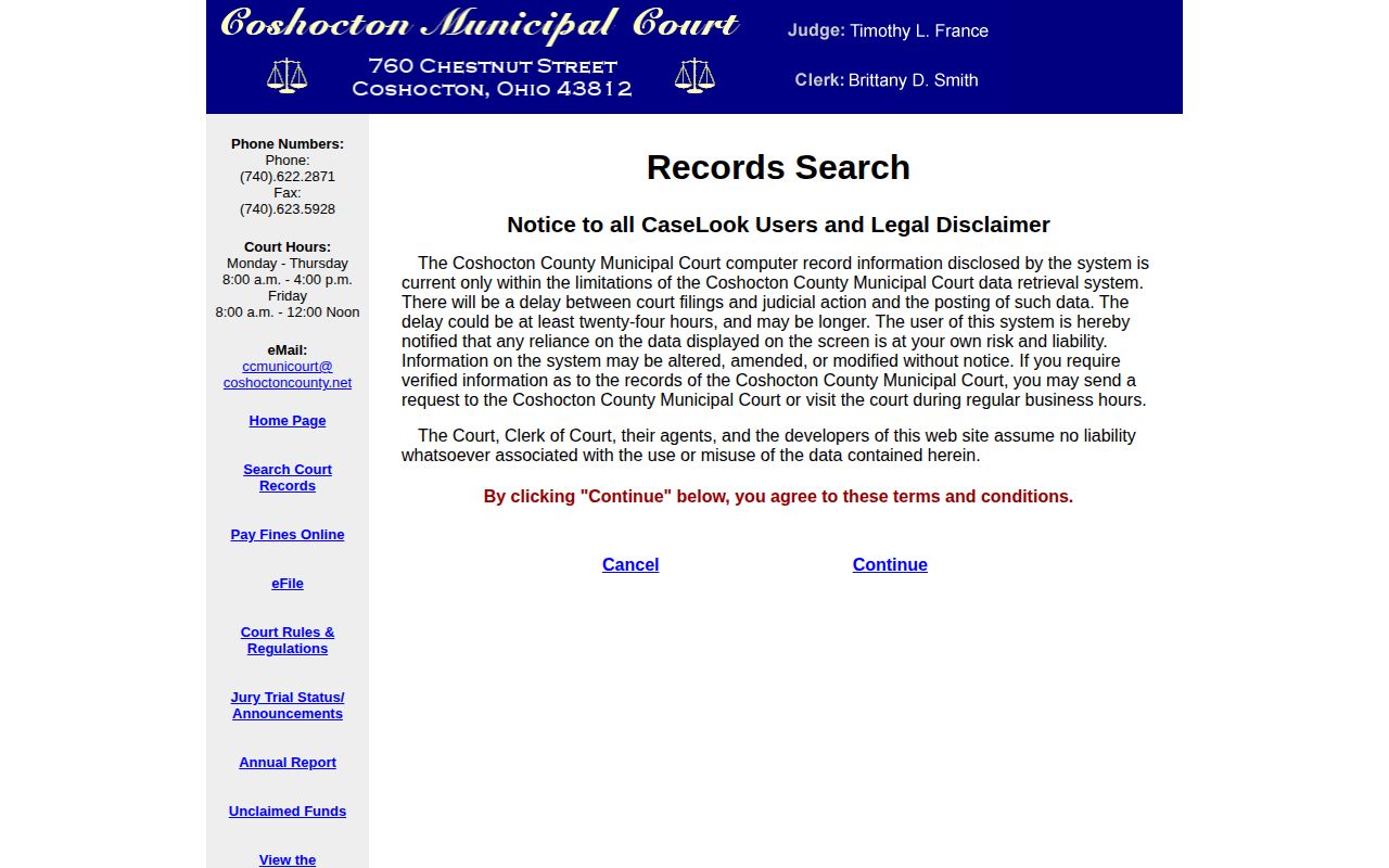 Coshocton Municipal Court search for release-related case records